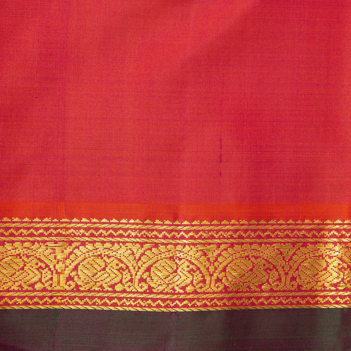 Magenta And Orange Kanchipuram Silk Saree For Festive Wear PV J 6101