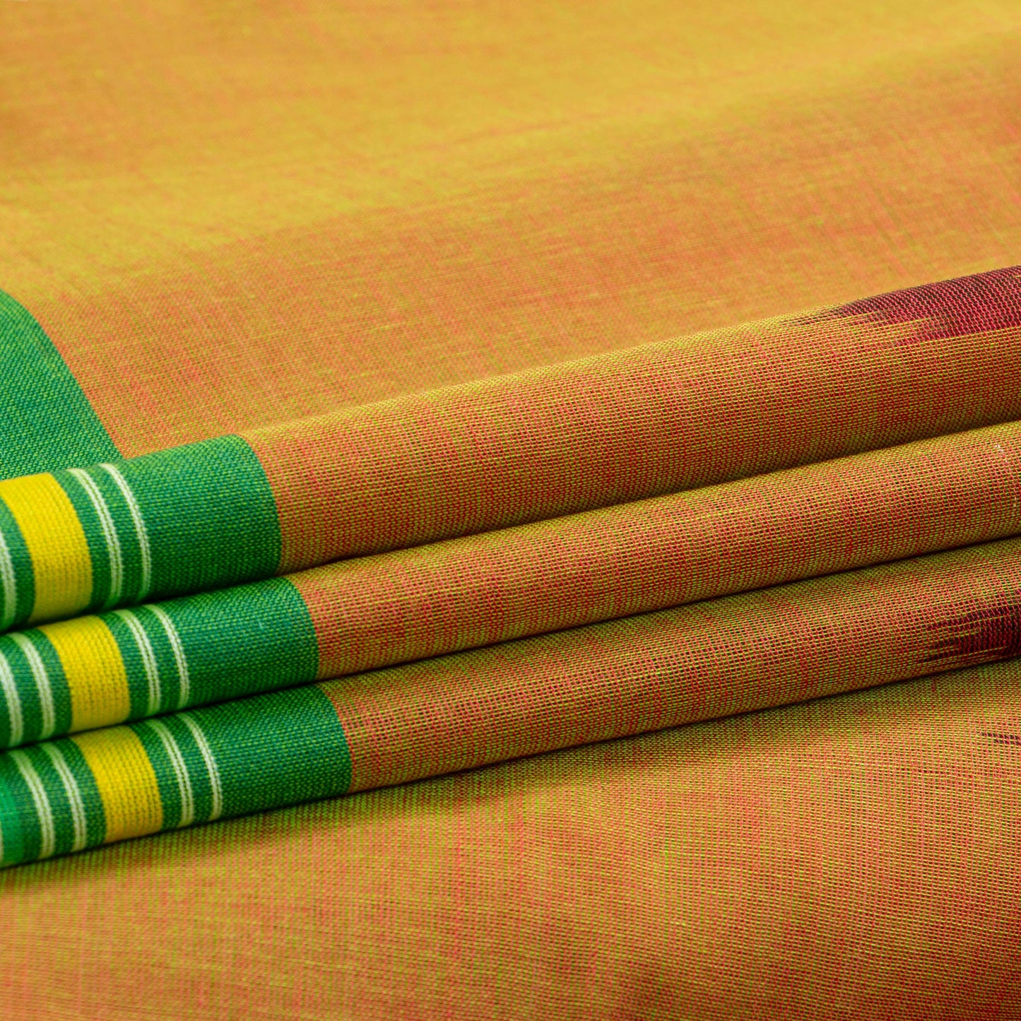 Mustard And Green Pochampally Ikkat Cotton Saree For Office Wear PV SC 201
