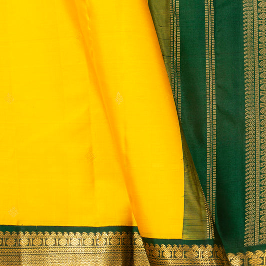 Yellow And Green Kanchipuram Silk Saree For Festive Wear PV MEN 194 - Silk Sari - Panjavarnam PV MEN 194