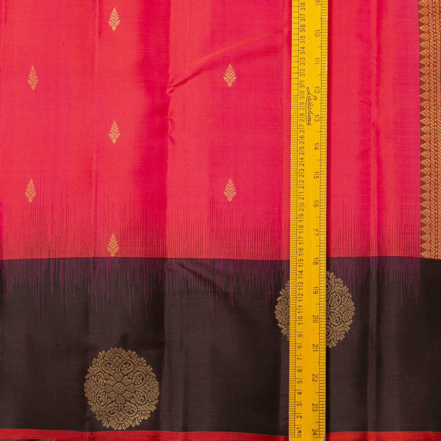 Peach Pink And Black Kanchipuram Silk Saree For Office Wear PV MEN 127 - Silk Sari - Panjavarnam PV MEN 127