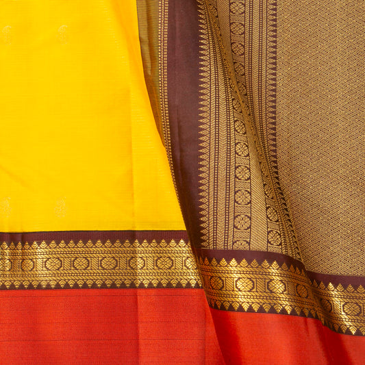 Yellow And Brown Kanchipuram Silk Saree For Festive Wear PV MEN 210