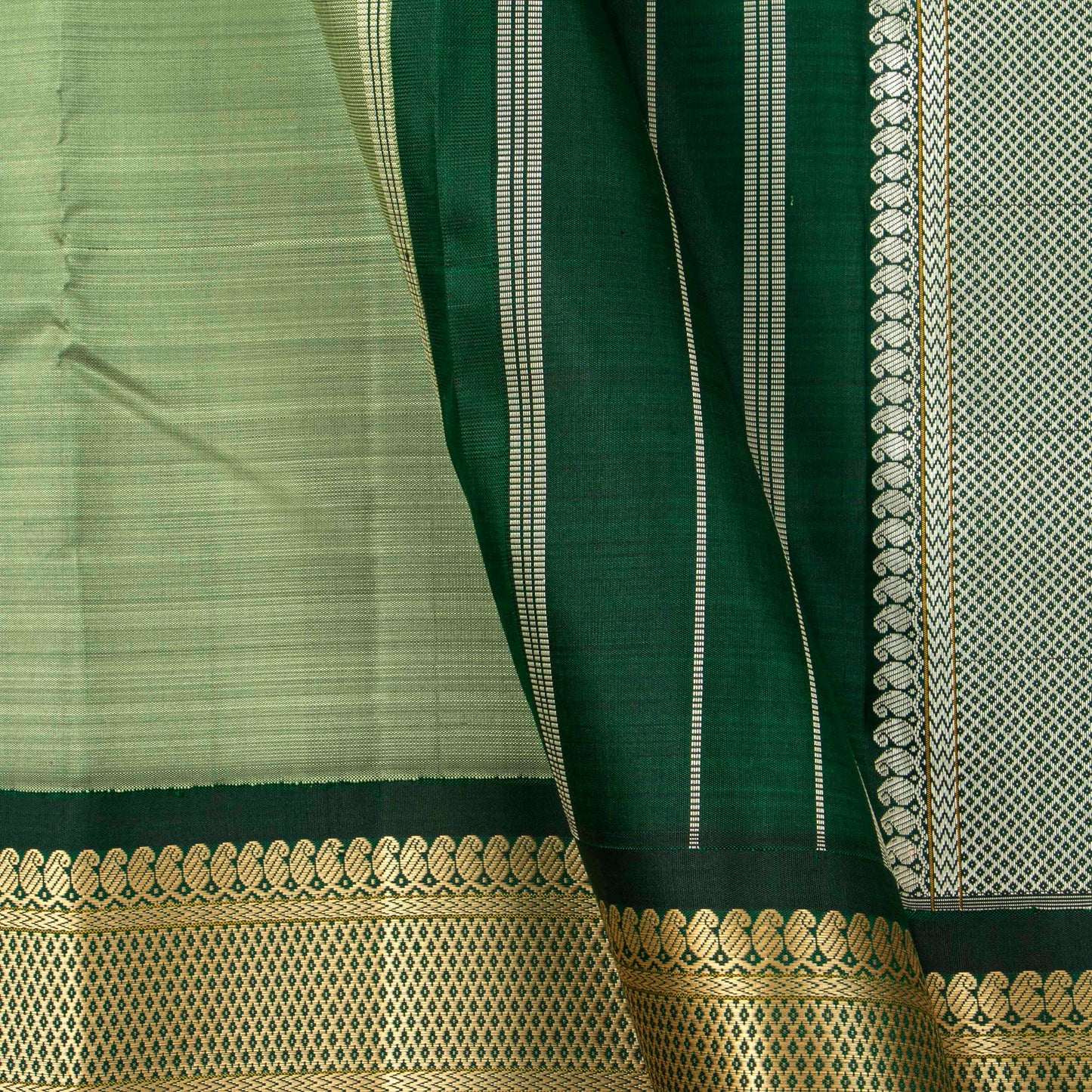 Elaichi Green Retro Revival Kanchipuram Silk Saree Without Zari For Festive Wear PV 2054
