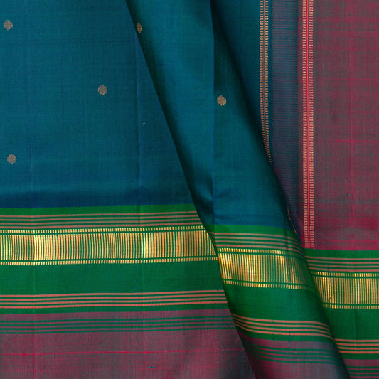 Blue Green Dual Shade Thirubuvanam Silk Saree For Festive Wear PV ABI M 138 - Thirubuvanam Silks - Panjavarnam PV ABI M 138