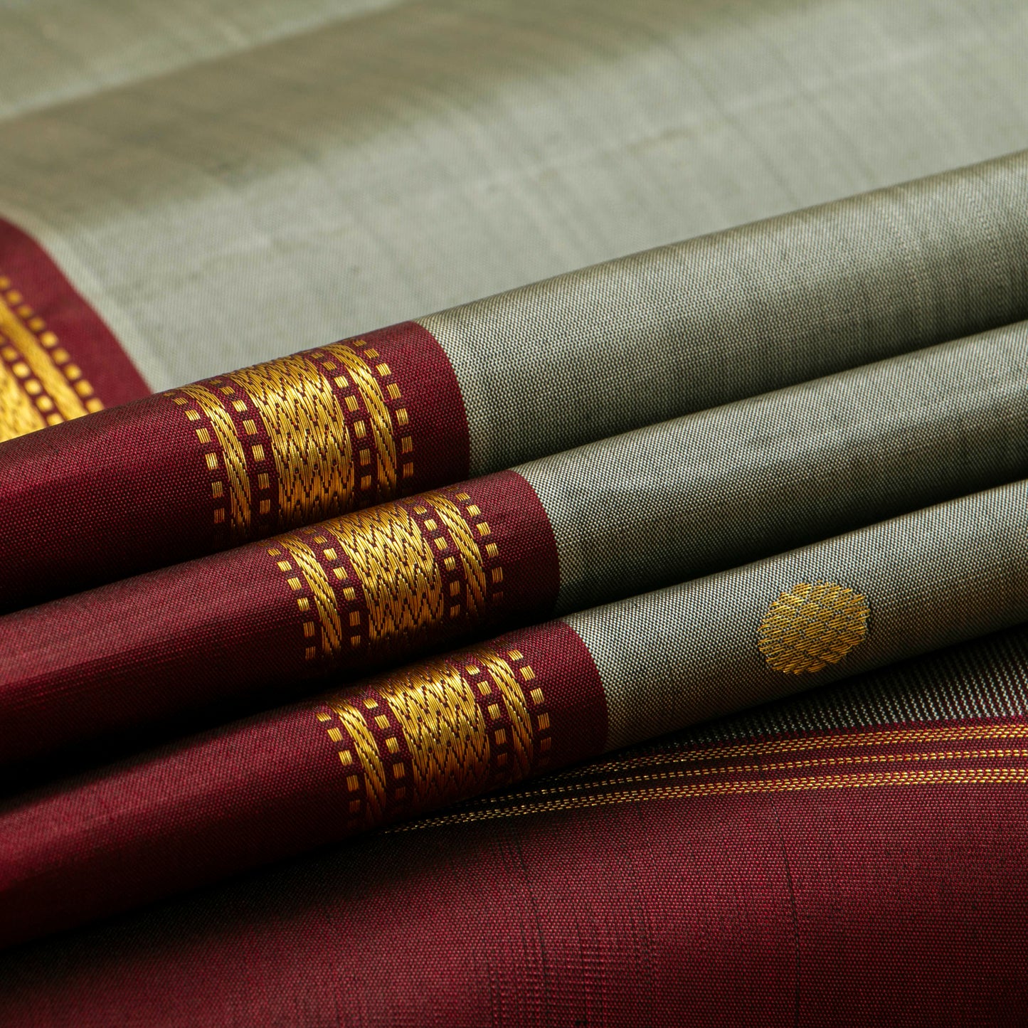 Grey And Maroon Kanchipuram Silk Saree For Festive Wear PV ABI M 146