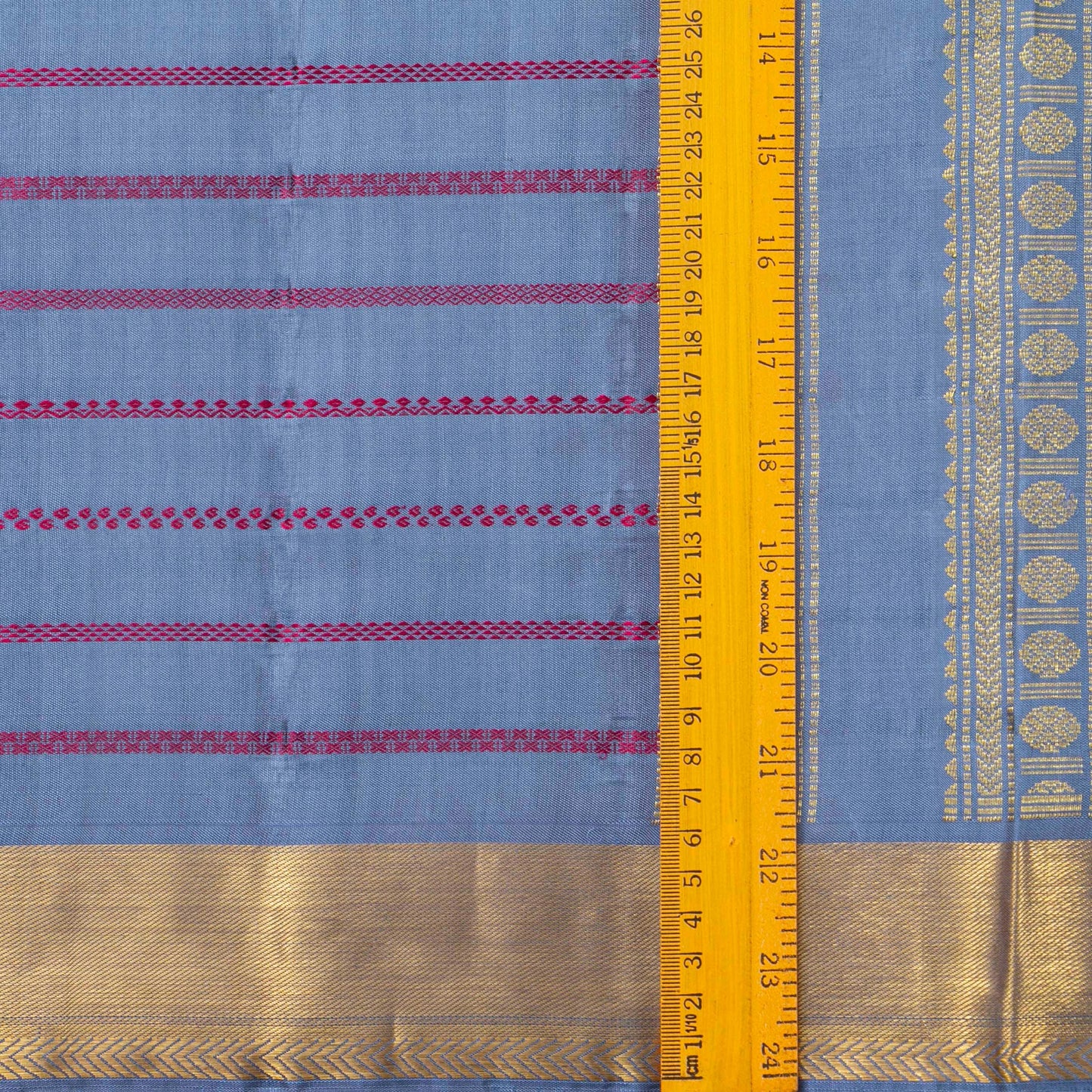 Blue Kanchipuram Silk Saree With Red Silk Thread Stripes For Wedding Wear PV ABI M 149
