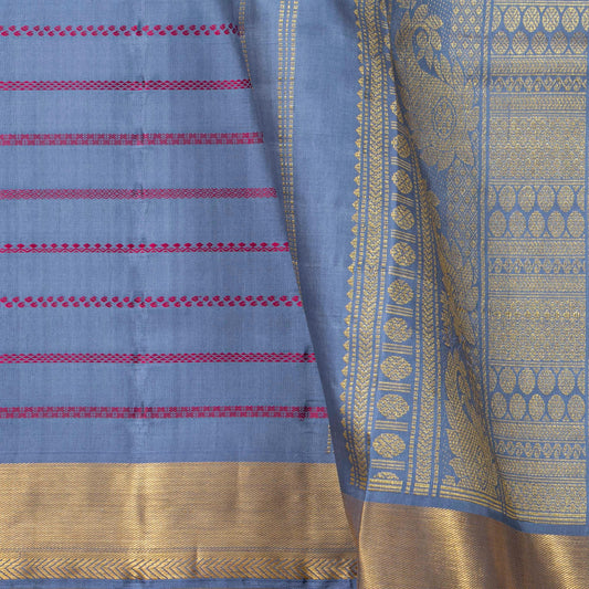 Blue Kanchipuram Silk Saree With Red Silk Thread Stripes For Wedding Wear PV ABI M 149