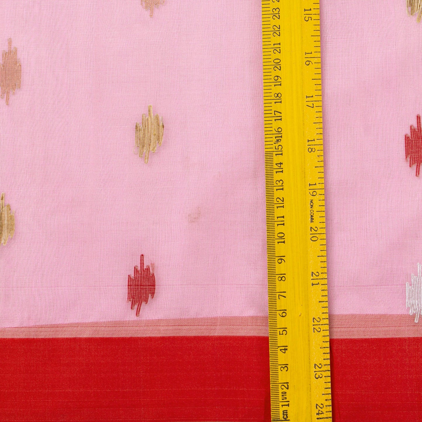 Baby Pink And Red Dhakai Jamdhani Muslin Silk Saree With Tissue Zari For Office Wear PV MJ 98 - Dhakai Jamdhani - Panjavarnam PV MJ 98