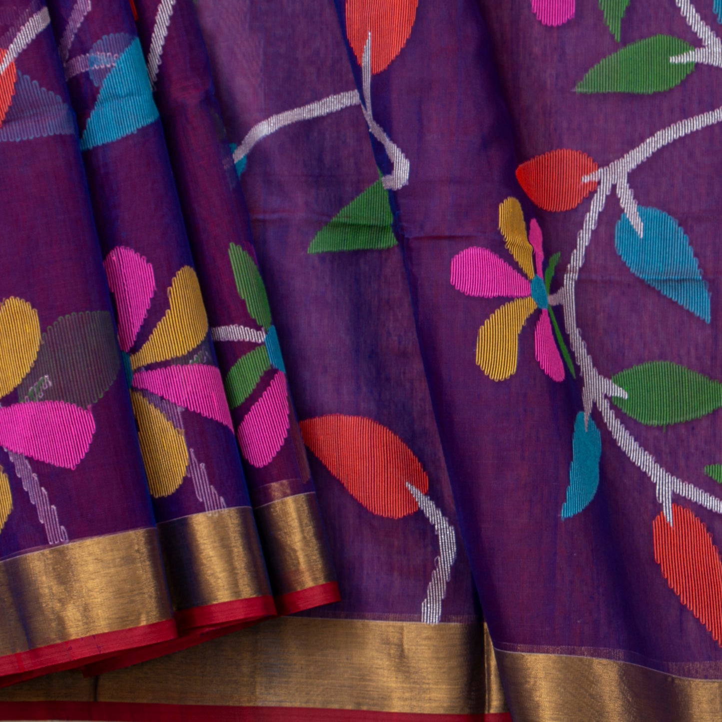 Purple Dhakai Jamdhani Muslin Silk Saree With Tissue Zari For Office Wear PV MJ 90