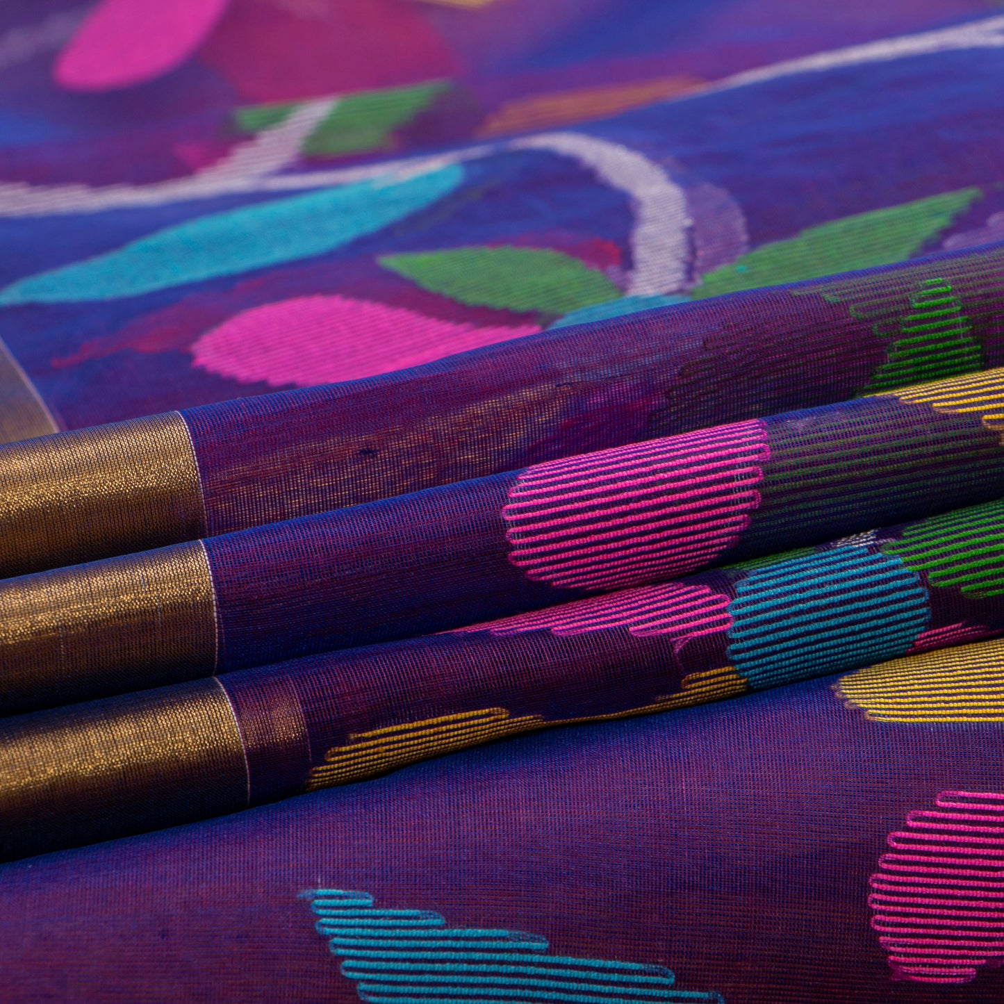 Purple Dhakai Jamdhani Muslin Silk Saree With Tissue Zari For Office Wear PV MJ 90