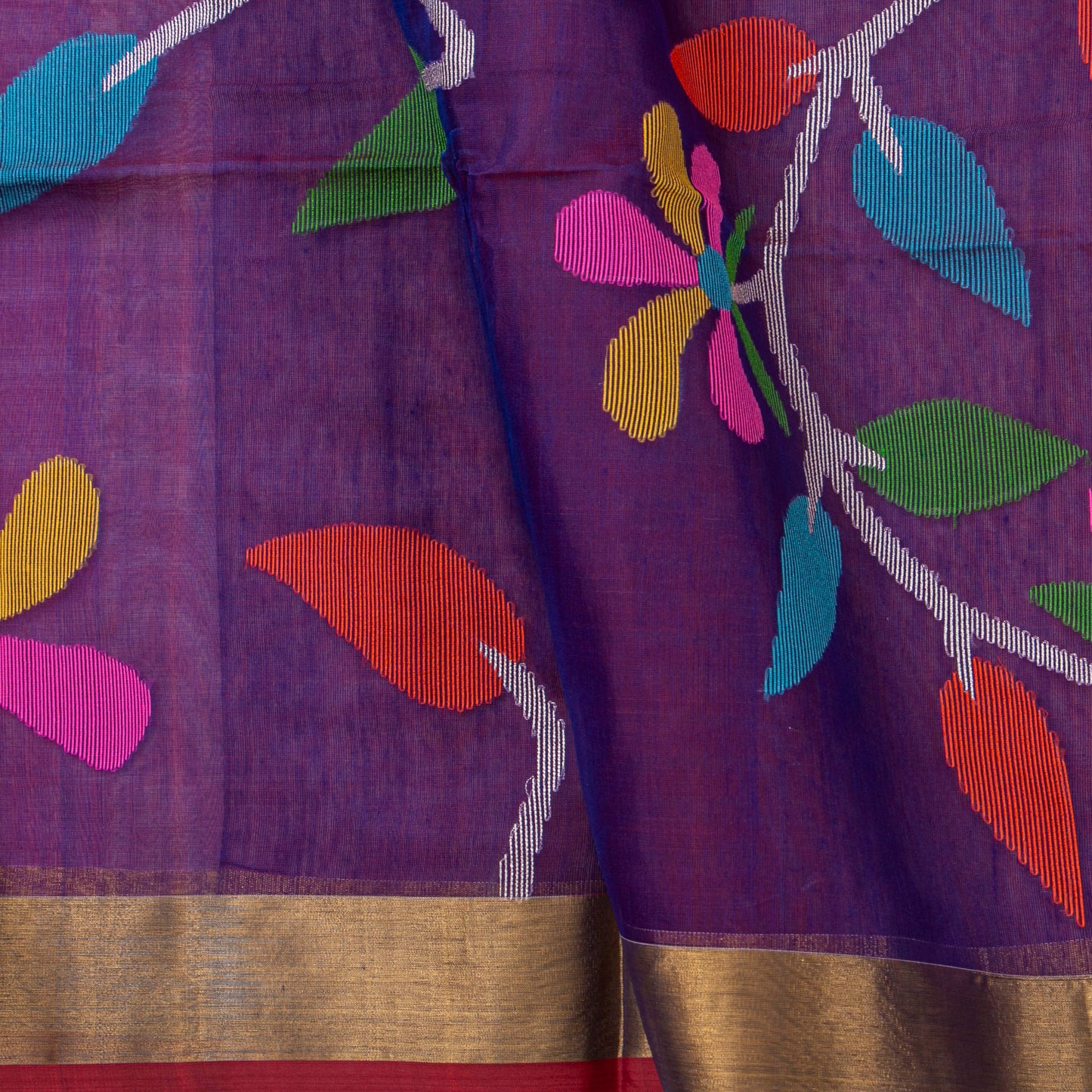 Purple Dhakai Jamdhani Muslin Silk Saree With Tissue Zari For Office Wear PV MJ 90