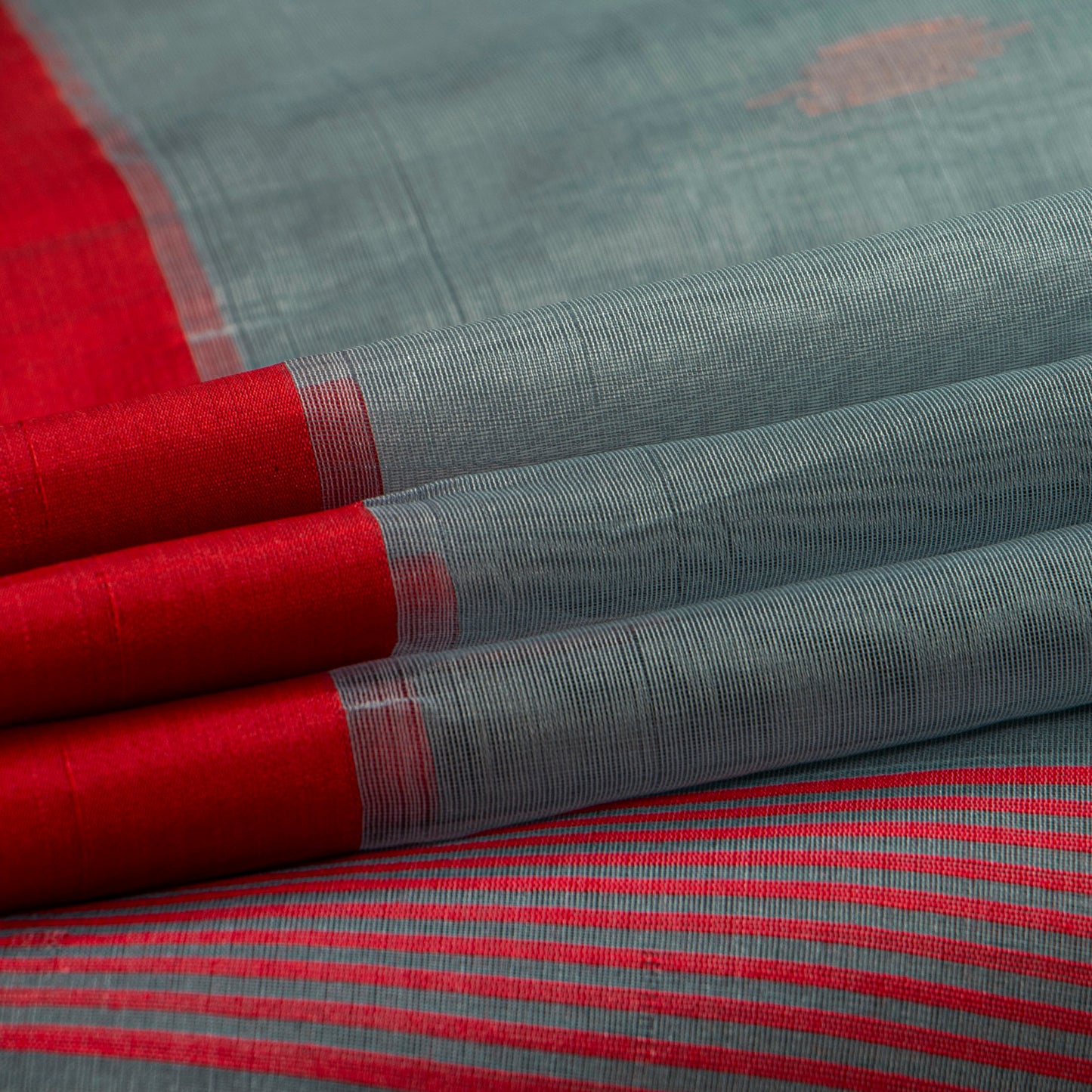 Grey And Red Dhakai Jamdhani Muslin Silk Saree With Tissue Zari For Festive Wear PV MJ 93