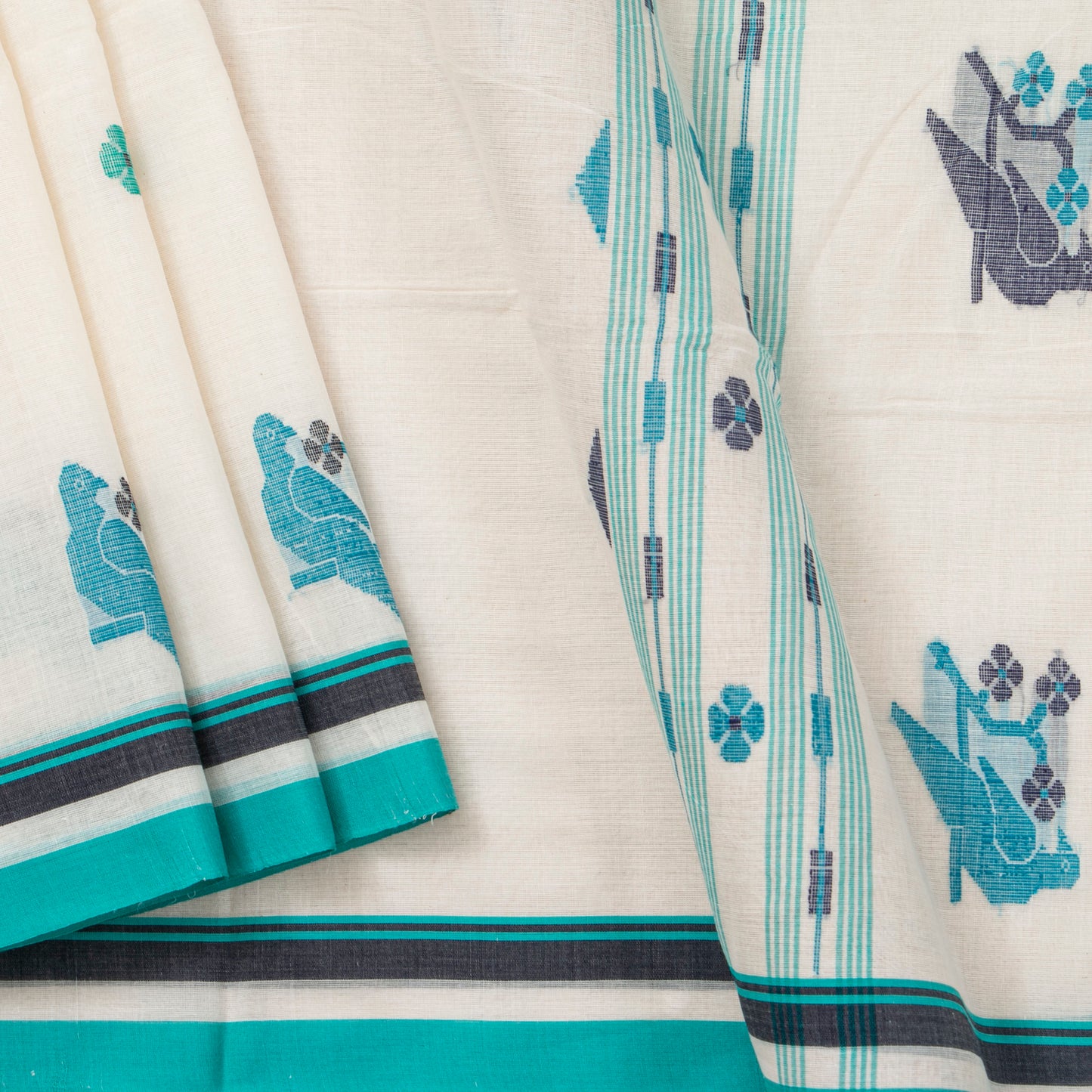 Off White Dhakai Jamdhani Mulmul Silk Saree For Office Wear PV MJ 85