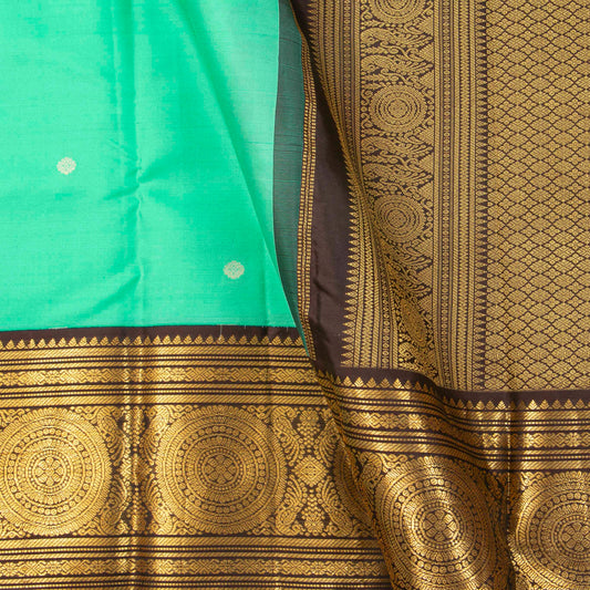 Sea Green And Brown Kanchipuram Silk Saree Retro Revival Design For Wedding Wear PV MEN 166