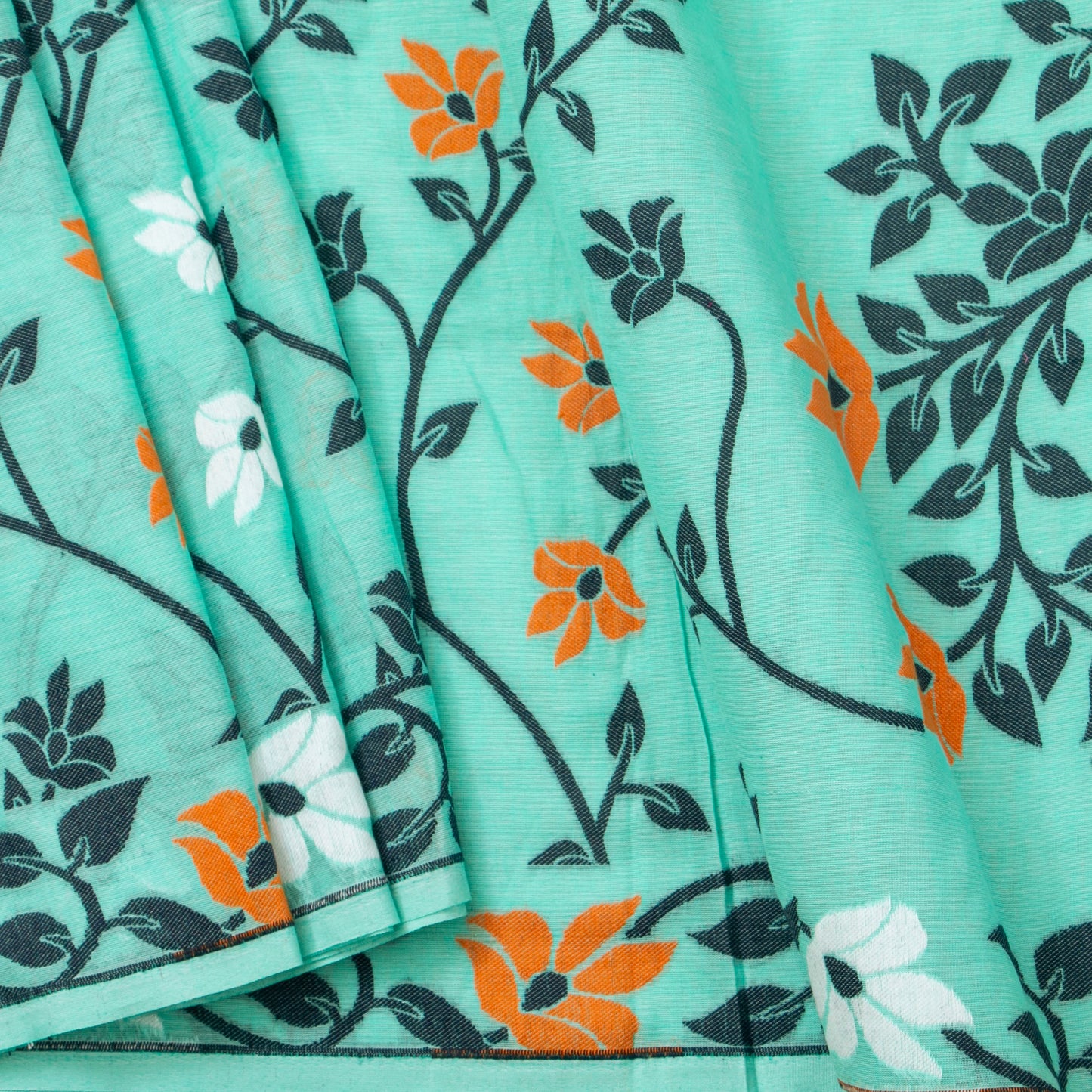 Turquoise Blue Dhakai Jamdhani Mulmul Silk Saree For Office Wear PV MJ 75