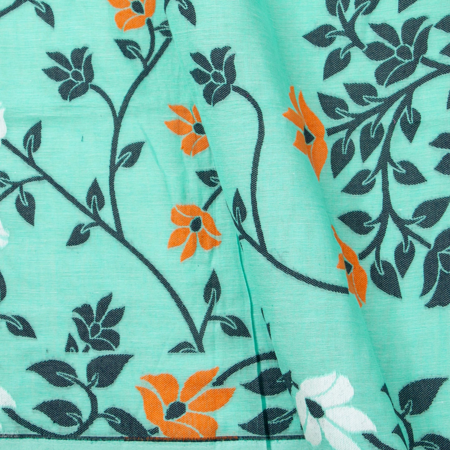 Turquoise Blue Dhakai Jamdhani Mulmul Silk Saree For Office Wear PV MJ 75