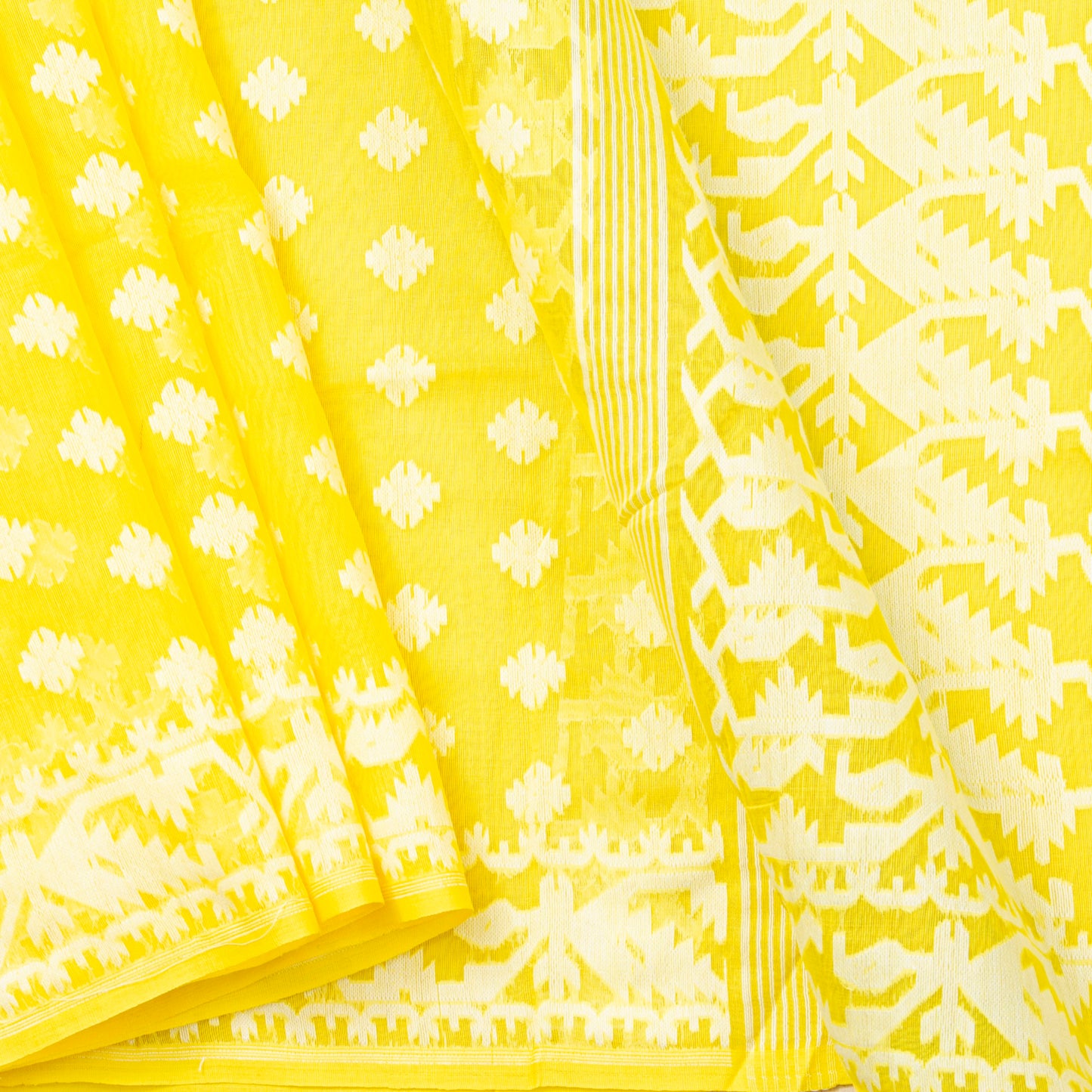 Yellow Dhakai Jamdhani Mulmul Silk Saree For Office Wear PV MJ 80