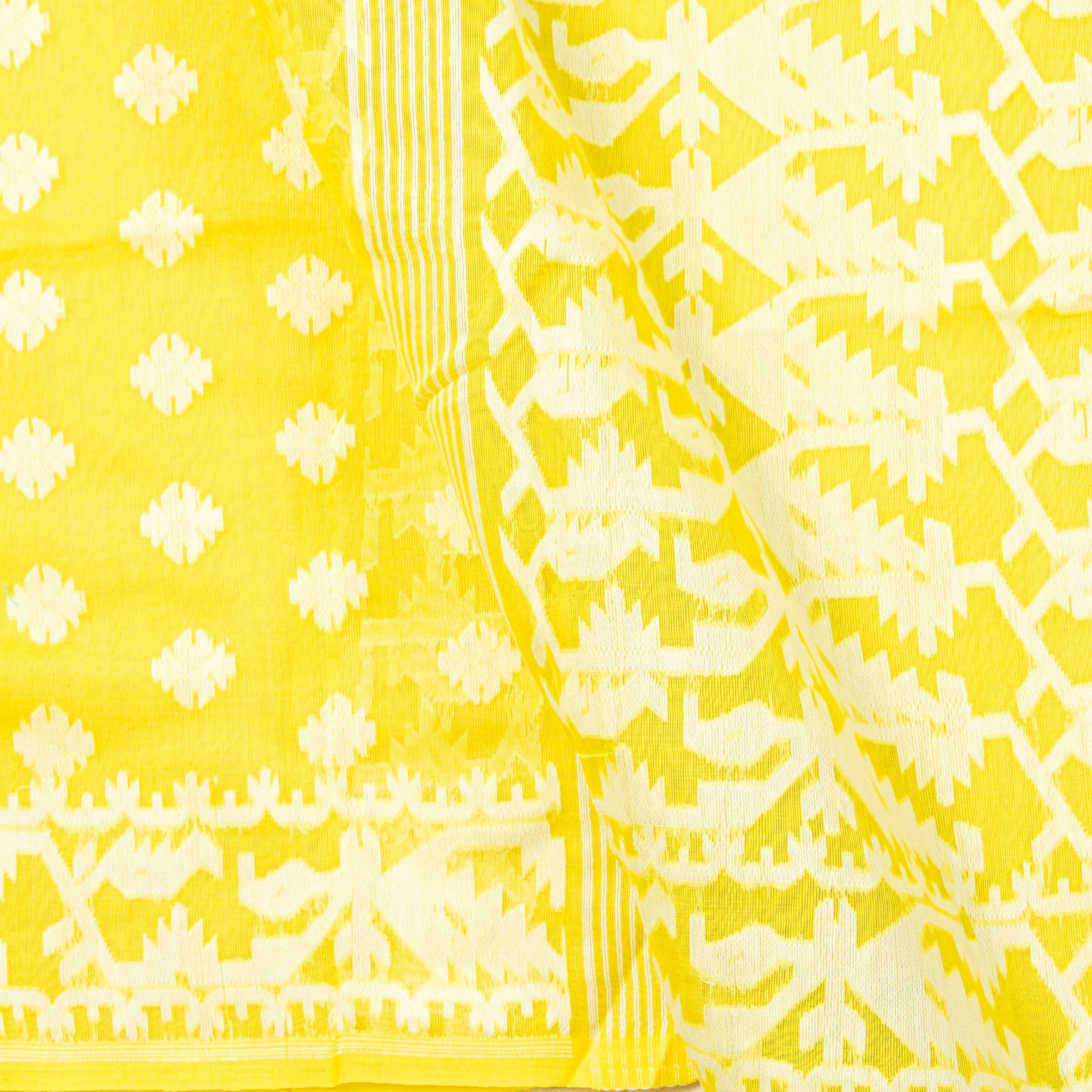 Yellow Dhakai Jamdhani Mulmul Silk Saree For Office Wear PV MJ 80