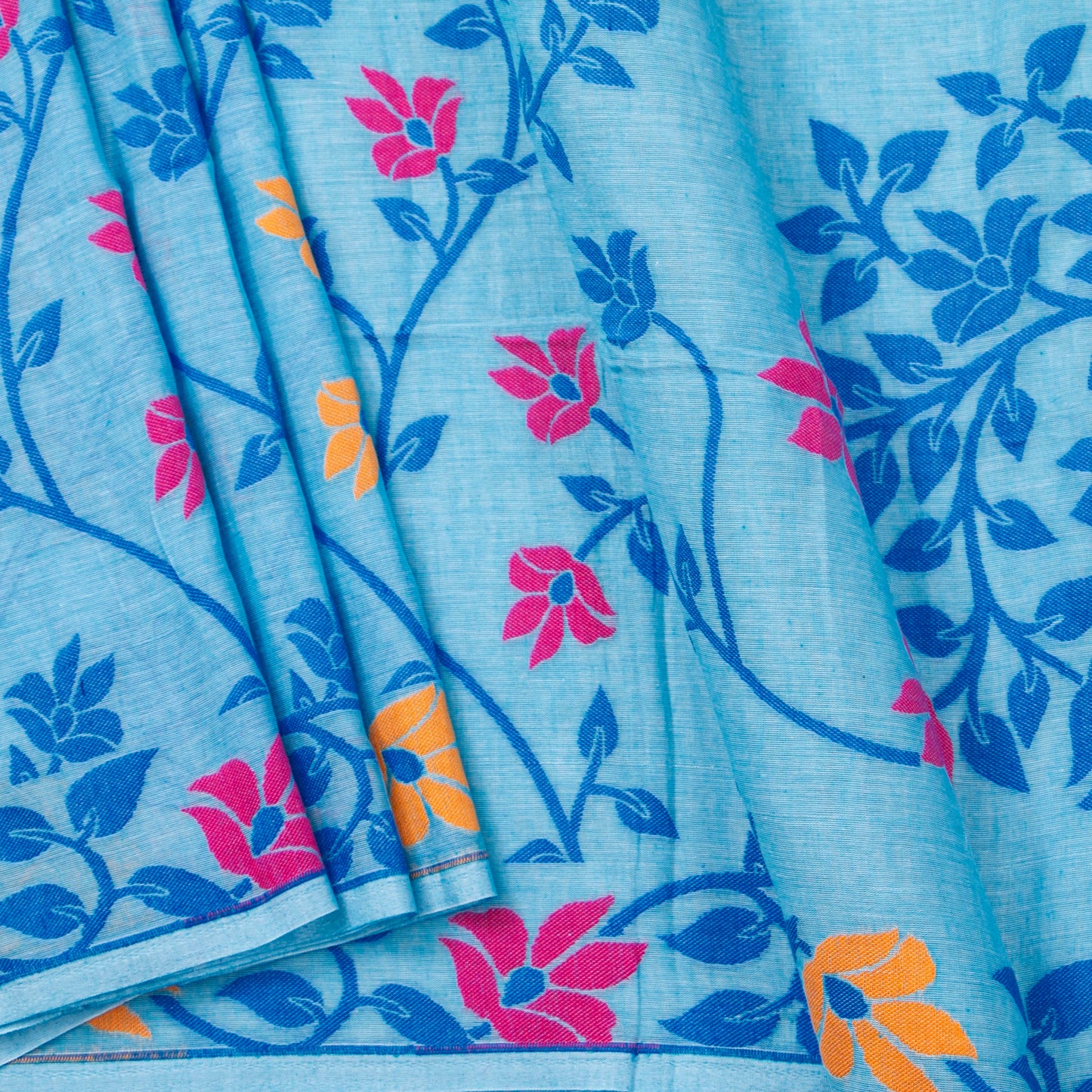 Light Blue Dhakai Jamdhani Mulmul Silk Saree For Office Wear PV MJ 76