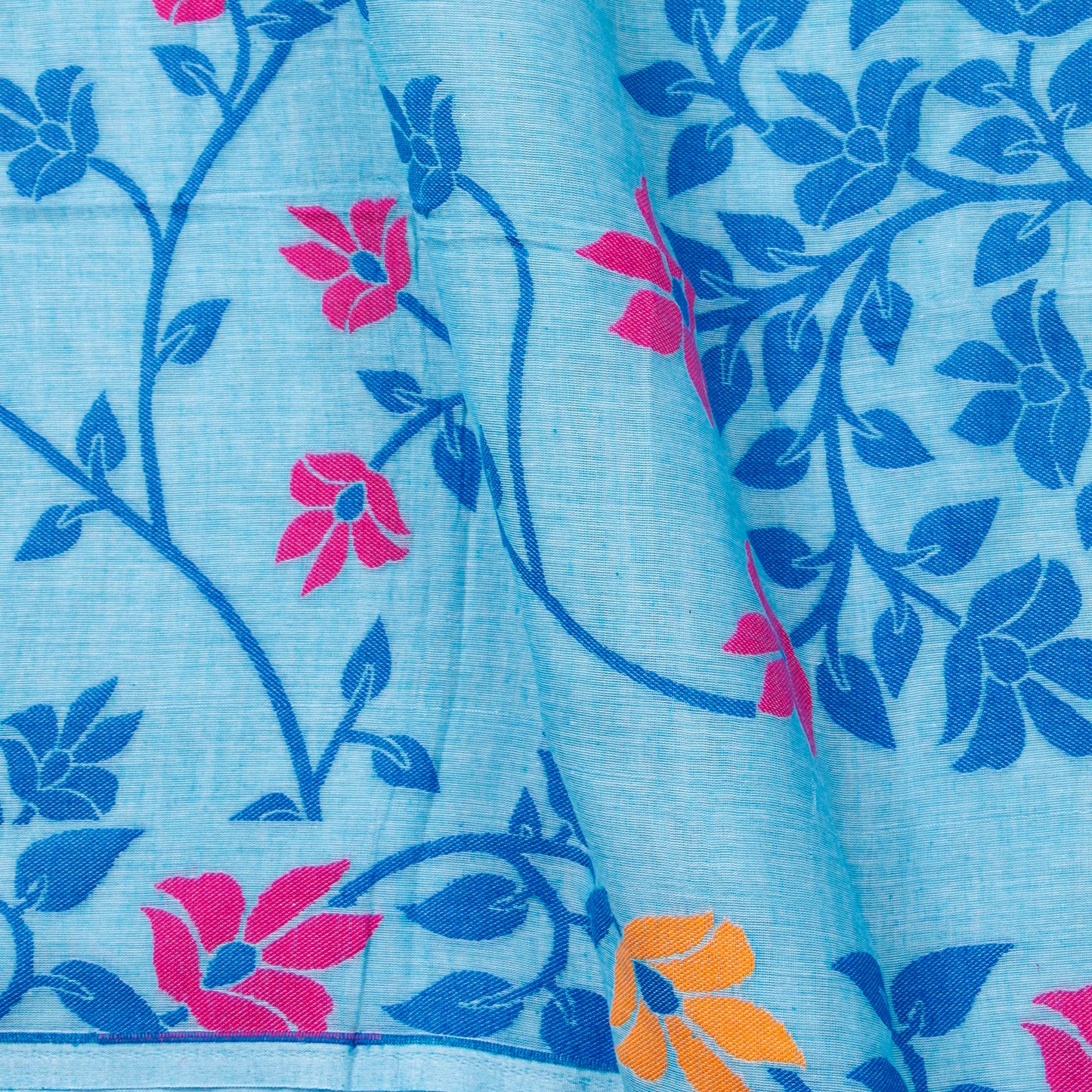 Light Blue Dhakai Jamdhani Mulmul Silk Saree For Office Wear PV MJ 76