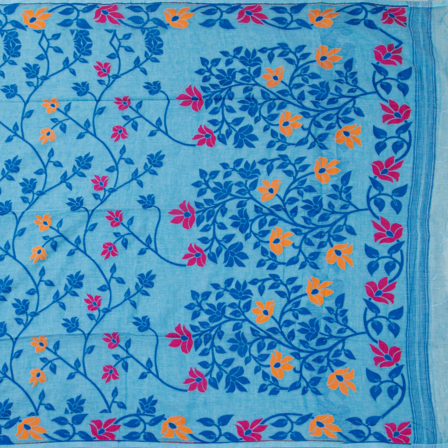 Light Blue Dhakai Jamdhani Mulmul Silk Saree For Office Wear PV MJ 76