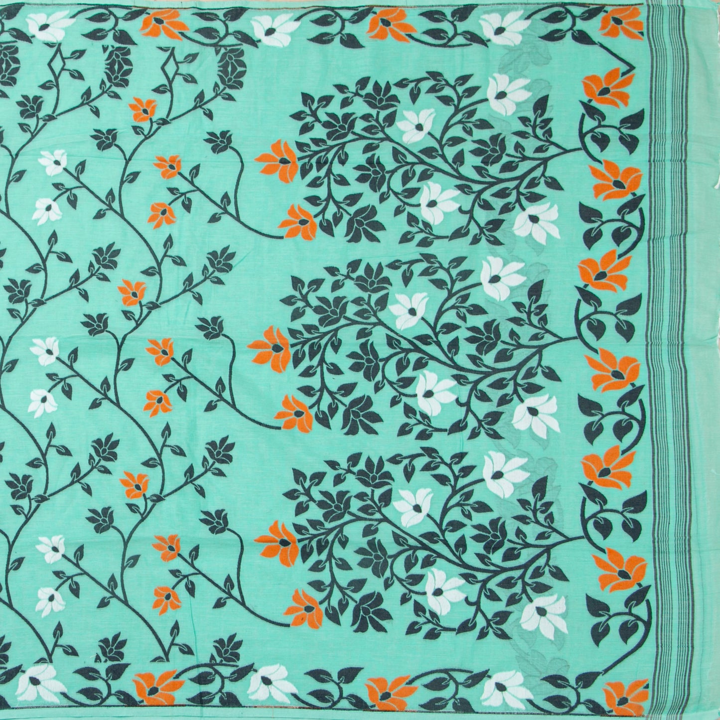 Turquoise Blue Dhakai Jamdhani Mulmul Silk Saree For Office Wear PV MJ 75