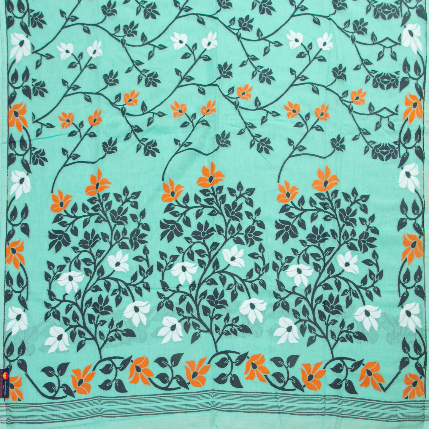 Turquoise Blue Dhakai Jamdhani Mulmul Silk Saree For Office Wear PV MJ 75