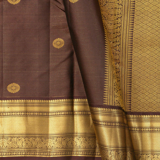 Brown Vaira Oosi Kanchipuram Silk Saree Retro Revival Design For Wedding Wear PV MEN 181