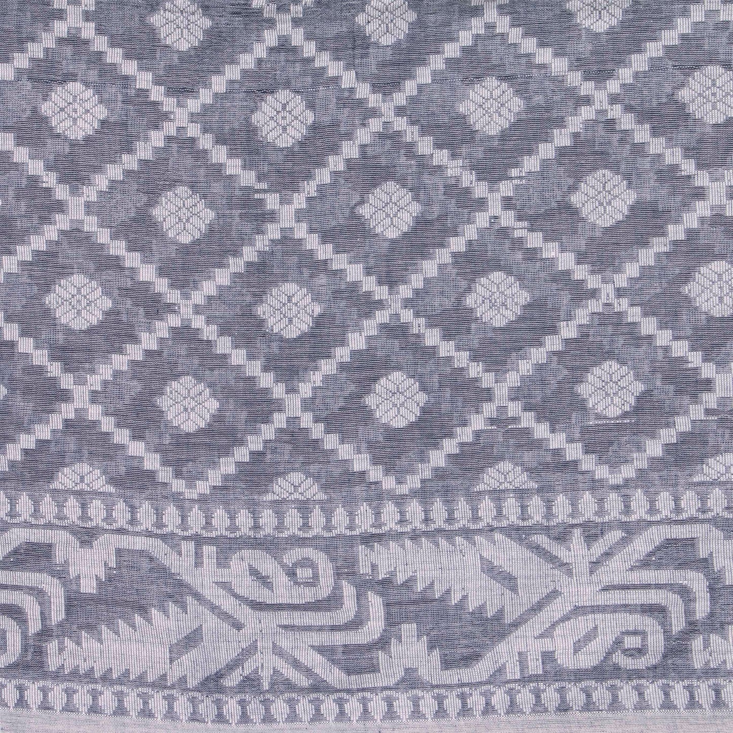 Grey Dhakai Jamdhani Mulmul Silk Saree With White Resham For Festive Wear PV MJ 82