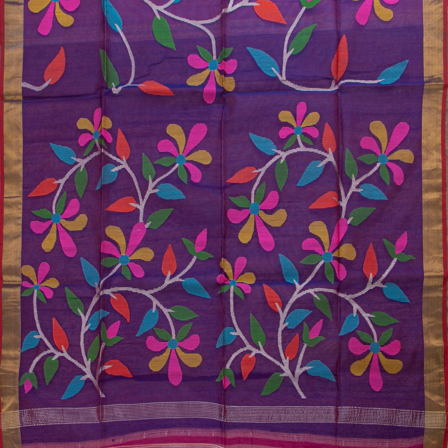 Purple Dhakai Jamdhani Muslin Silk Saree With Tissue Zari For Office Wear PV MJ 90