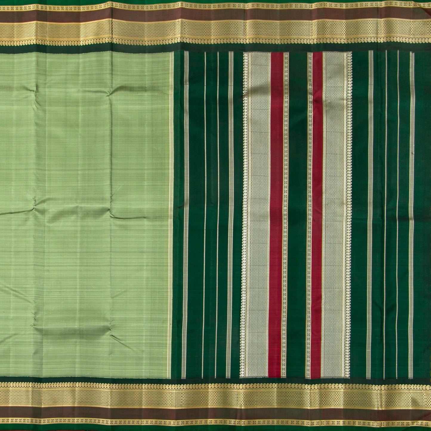 Elaichi Green Retro Revival Kanchipuram Silk Saree Without Zari For Festive Wear PV 2054