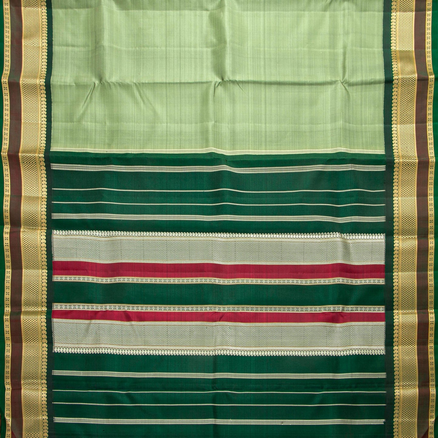 Elaichi Green Retro Revival Kanchipuram Silk Saree Without Zari For Festive Wear PV 2054