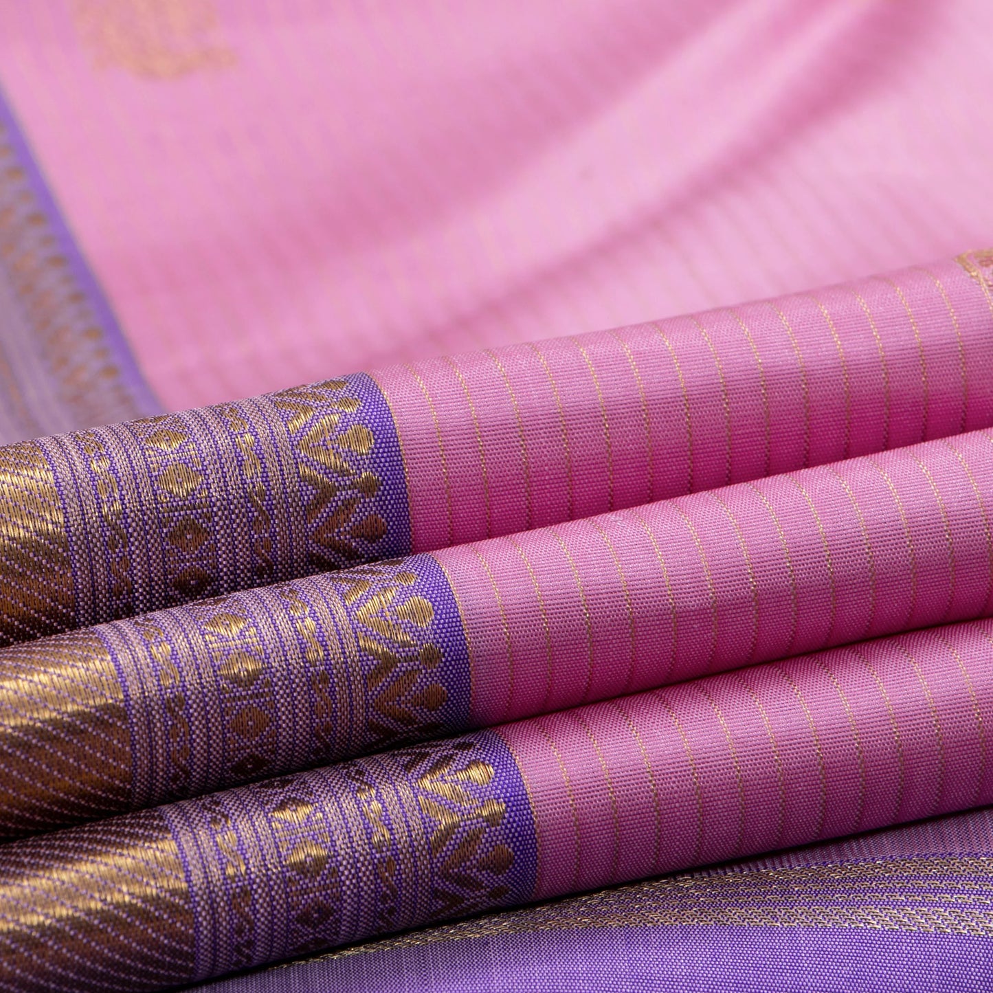 Lotus Pink And Lavender Kanchipuram Silk Saree With Zari Stripes For Wedding Wear PV NYC1677