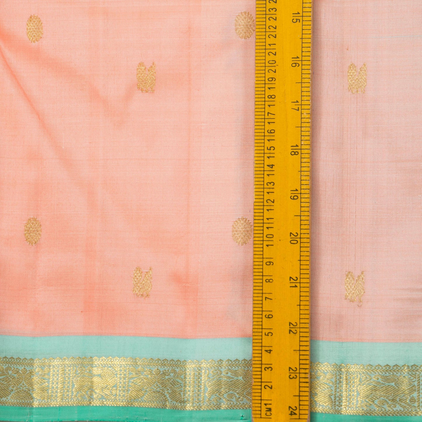 Peach And Pastel Green Kanchipuram Silk Saree For Festive Wear PV NYC 1678