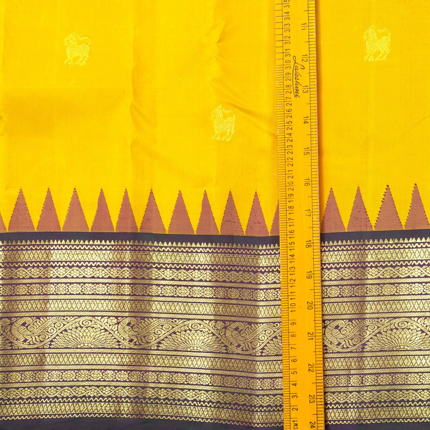 Yellow And Mayilkazhuthu Green Kanchipuram Silk Saree With Temple Korvai Border For Wedding Wear PV NYC 1649
