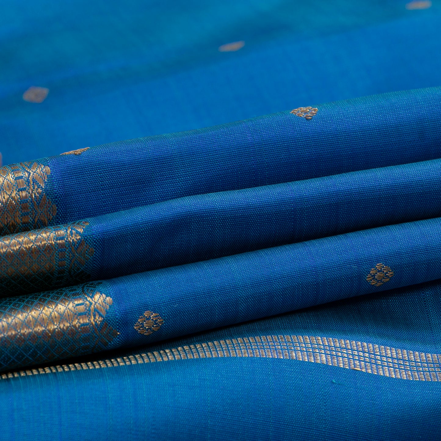 Blue Kanchipuram Silk Saree With Zari Butta For Wedding Wear PV NYC 1618
