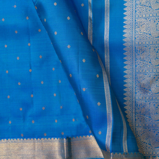 Blue Kanchipuram Silk Saree With Zari Butta For Wedding Wear PV NYC 1618