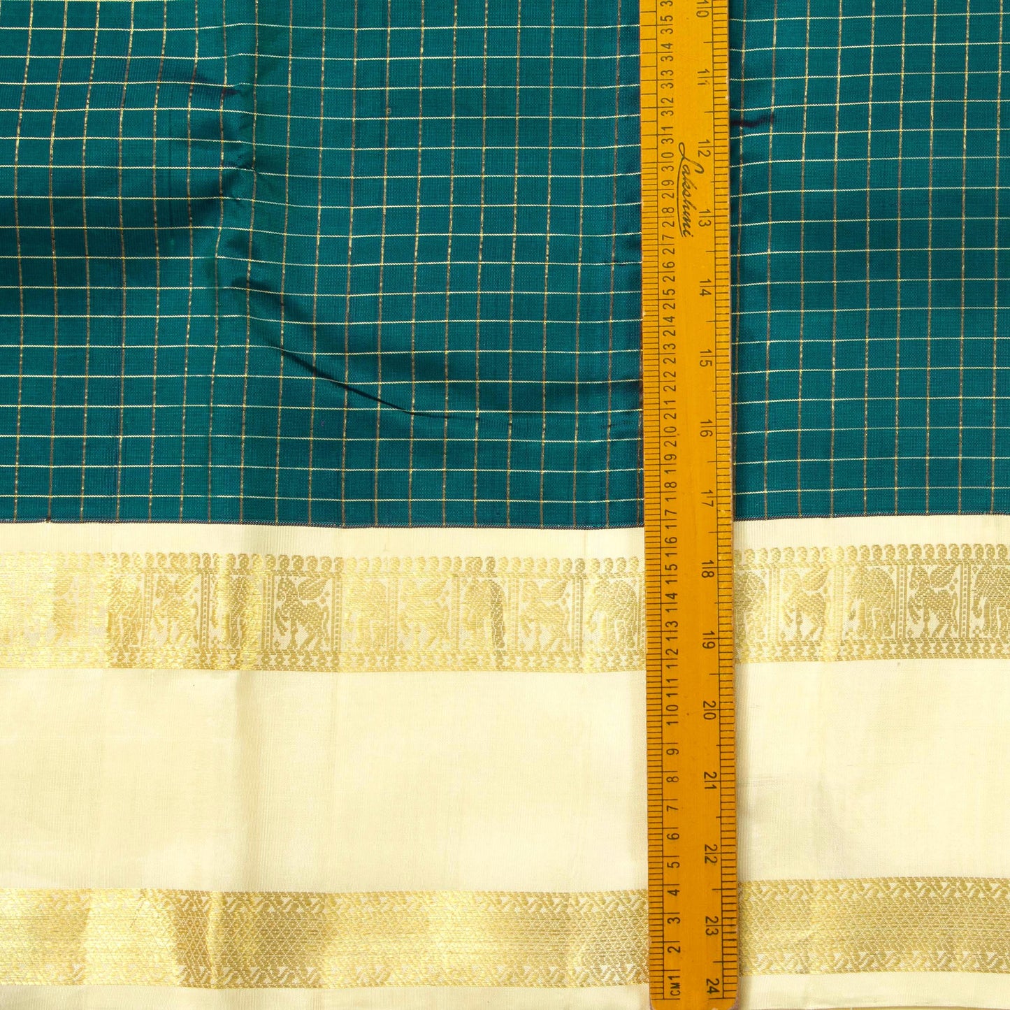 Green And Beige Kanchipuram Silk Saree With Zari Checks For Wedding Wear PV NYC 1670