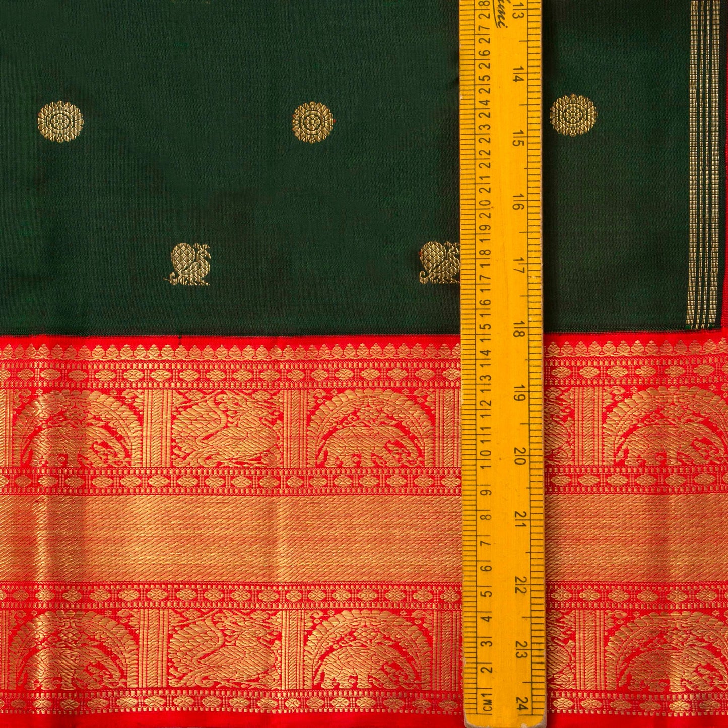Bottle Green And Red Kanchipuram Silk Saree With Korvai Border For Wedding Wear PV NYC 1651
