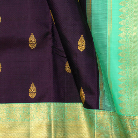 Deep Purple And Sapphire Green Kanchipuram Silk Saree With Jacquard Work For Wedding Wear PV NYC 1662