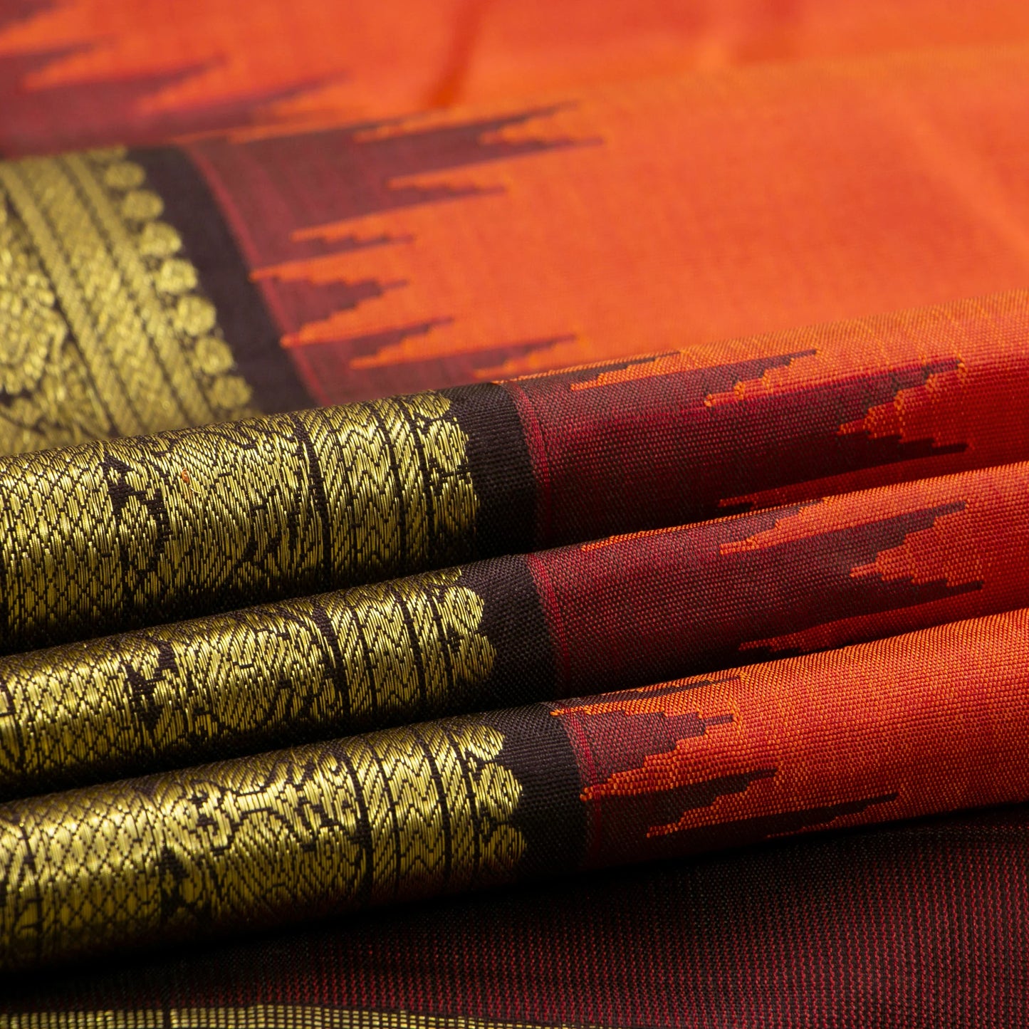 Orange And Brown Kanchipuram Silk Saree For Wedding Wear PV NYC 1675