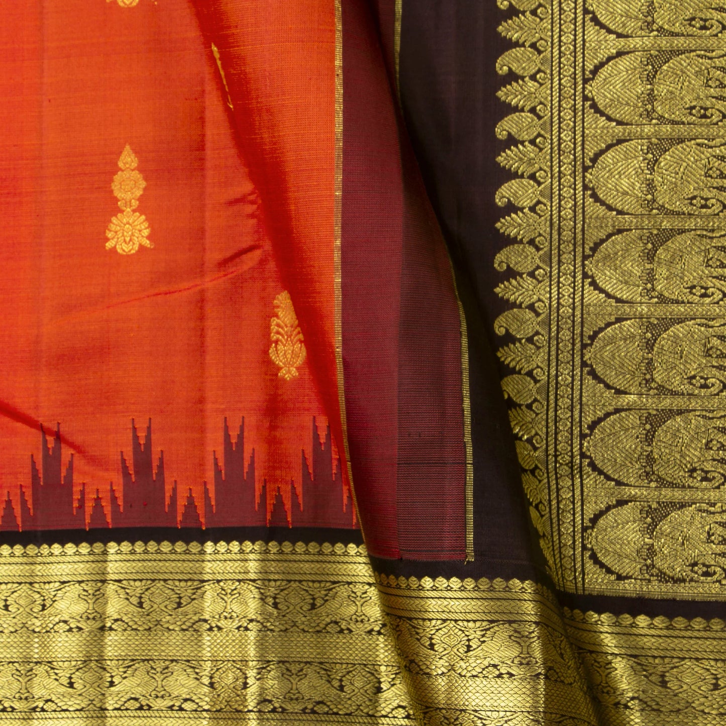 Orange And Brown Kanchipuram Silk Saree For Wedding Wear PV NYC 1675