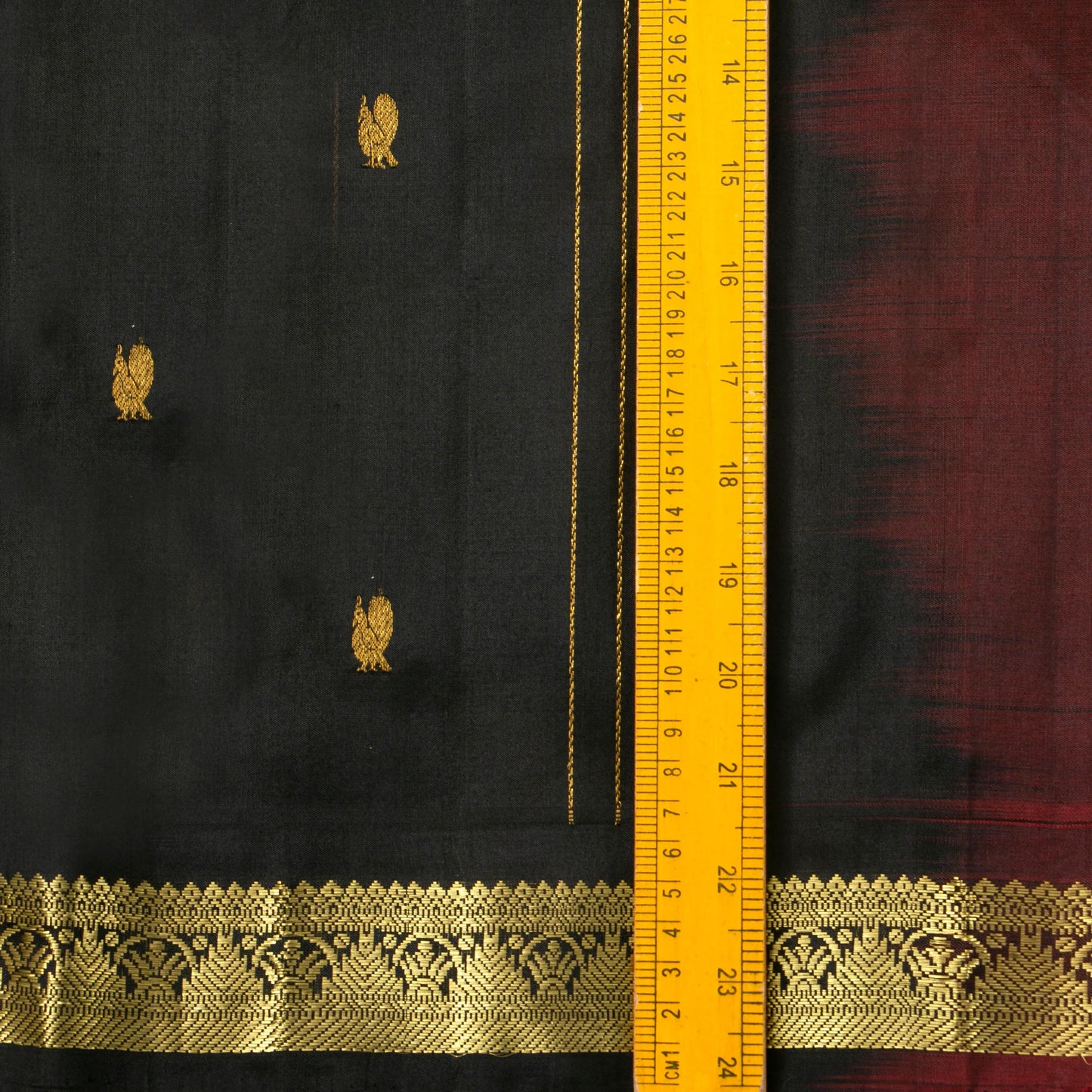 Black And Maroon Kanchipuram Silk Saree For Festive Wear PV NYC 1660