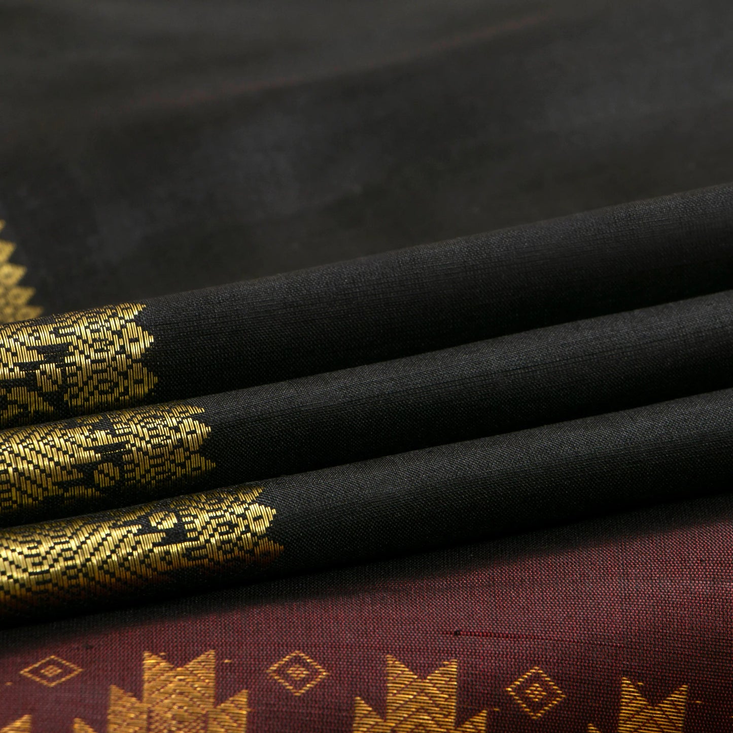 Black And Maroon Kanchipuram Silk Saree For Festive Wear PV NYC 1660