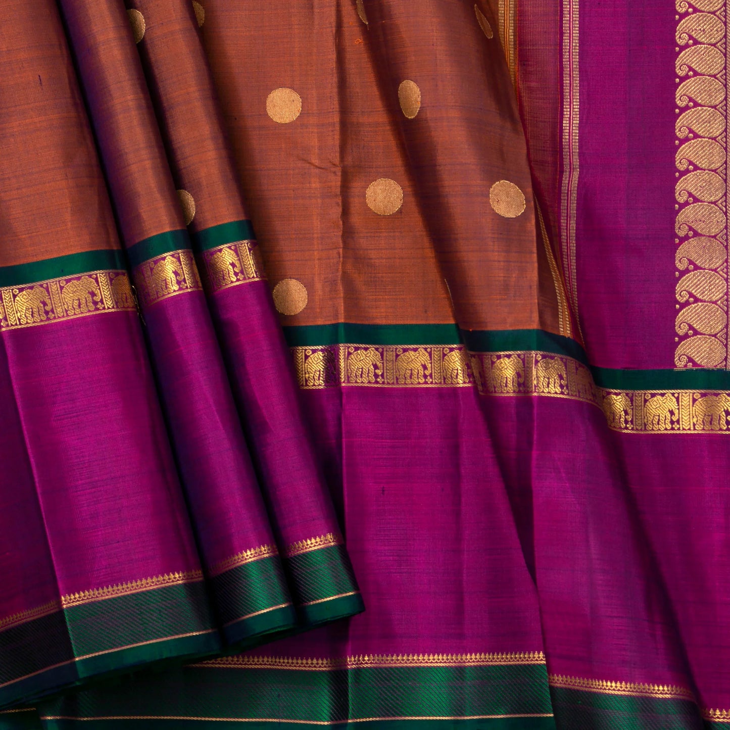 Rust And Magenta Kanchipuram Silk Saree For Festive Wear PV NYC 1648