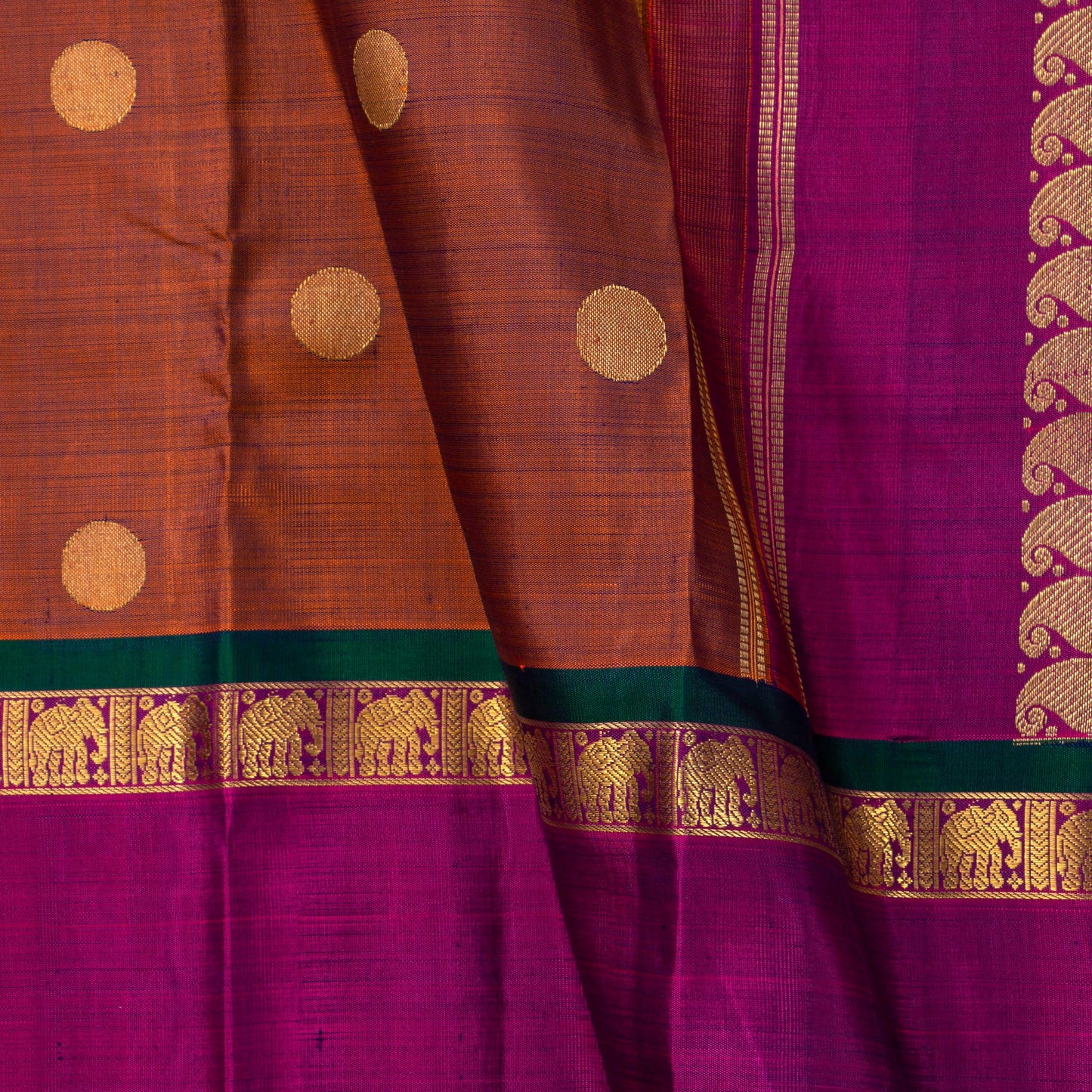 Rust And Magenta Kanchipuram Silk Saree For Festive Wear PV NYC 1648