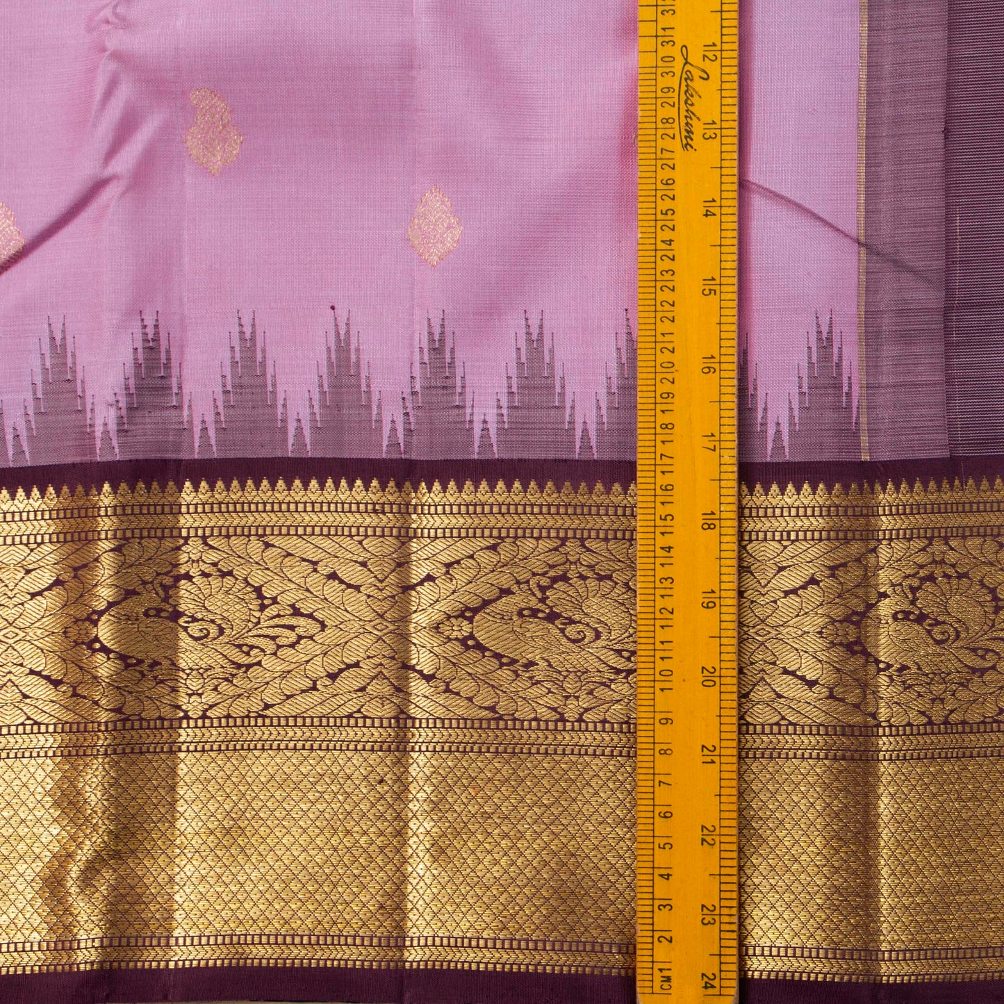 Lavender And Brown Kanchipuram Silk Saree With Temple Korvai Border For Wedding Wear PV NYC 1668