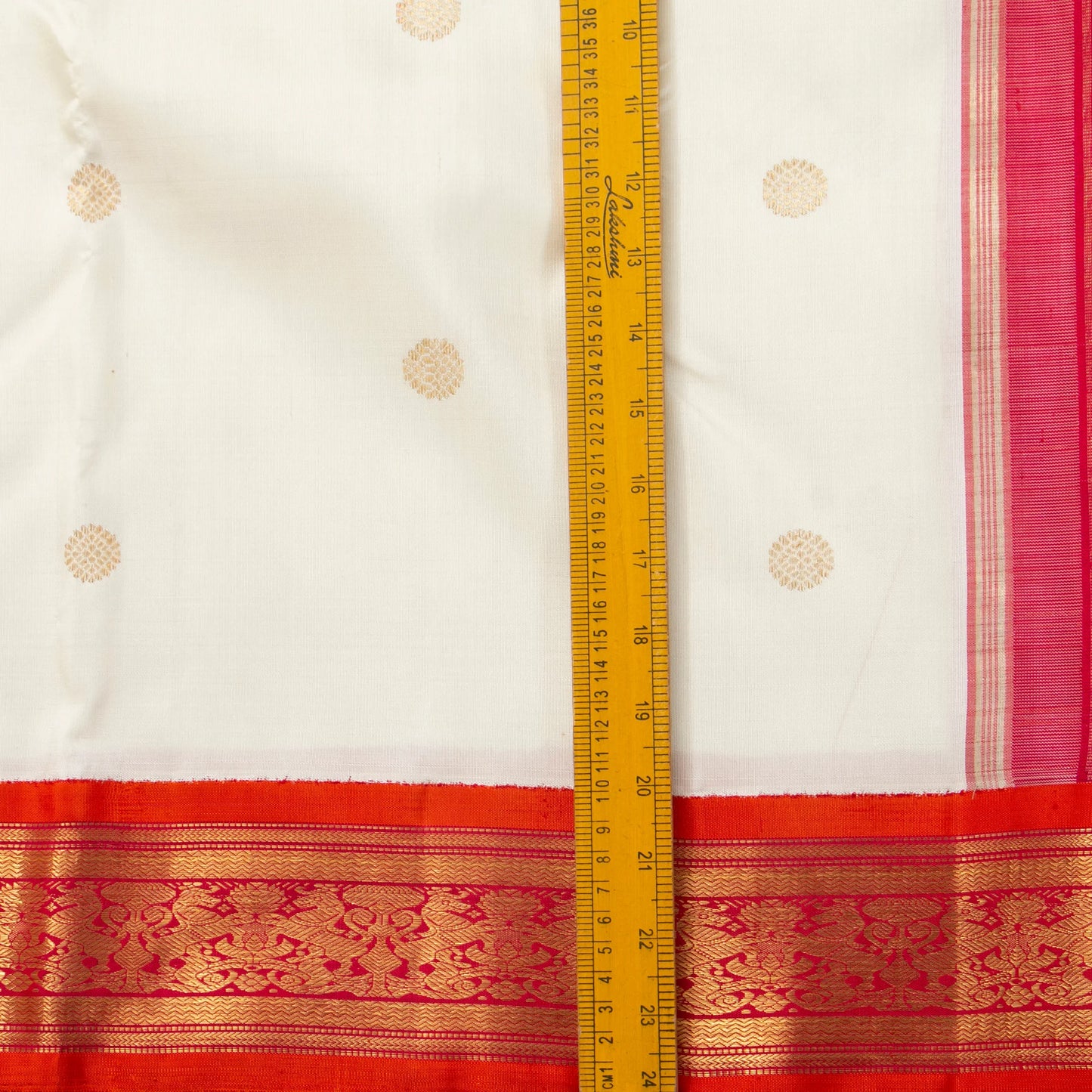 Off White And Red Kanchipuram Silk Saree For Wedding Wear PV NYC 1684
