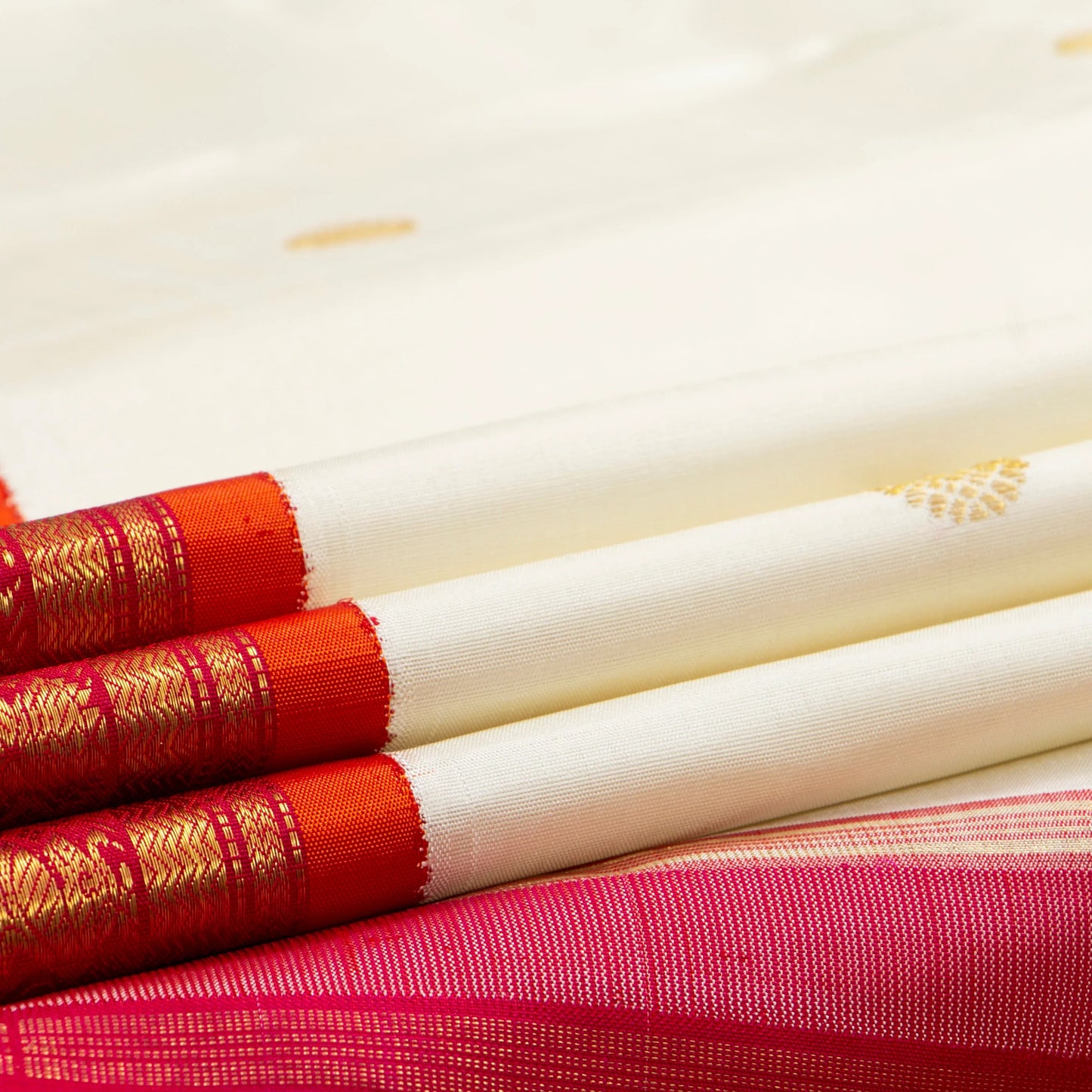 Off White And Red Kanchipuram Silk Saree For Wedding Wear PV NYC 1684