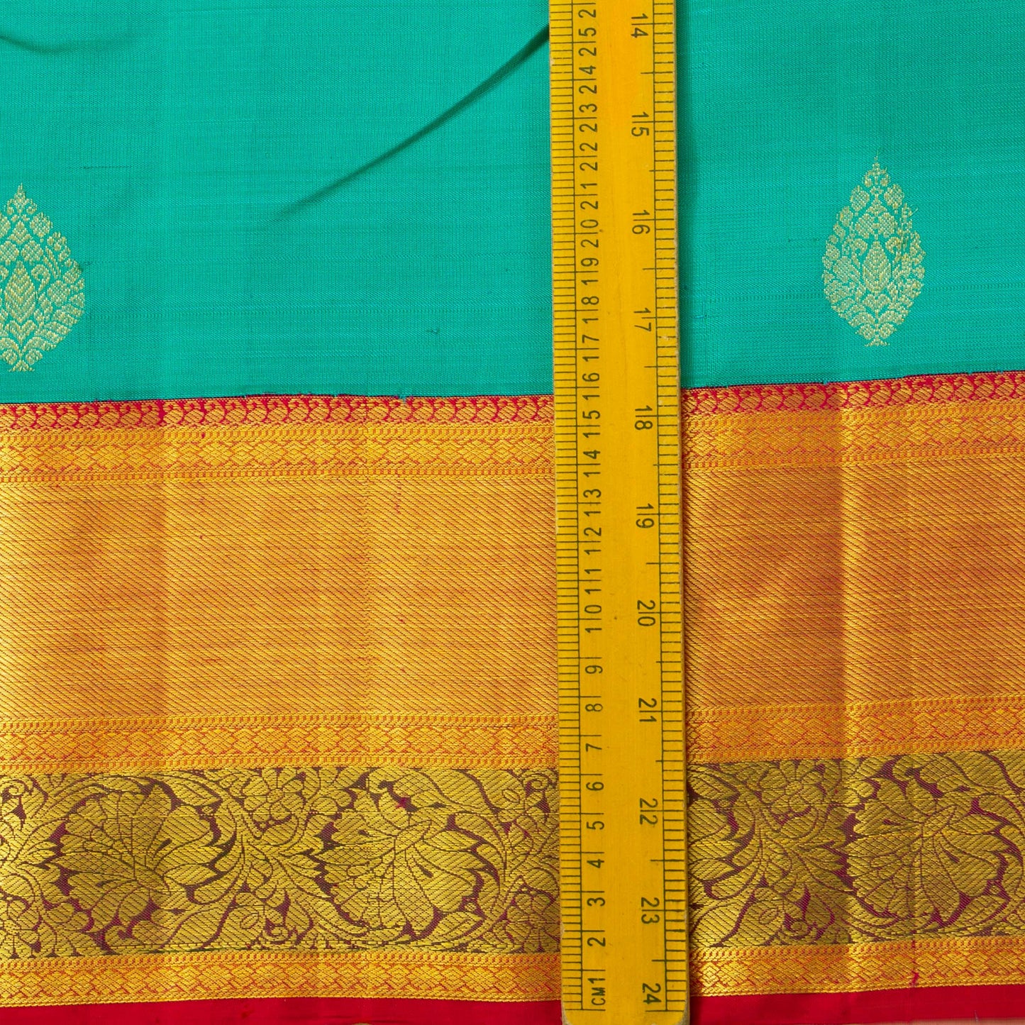 Turquoise And Red Kanchipuram Silk Saree For Bridal Wear PV NYC 1665