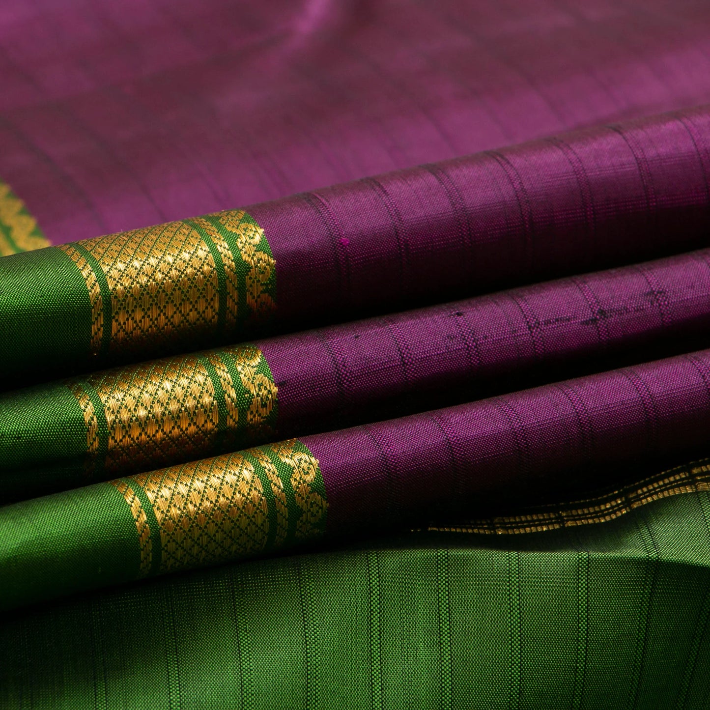 Purple Kanchipuram Silk Saree Light Weight With Ganga Jamuna Border For Festive Wear PV NYC 1722